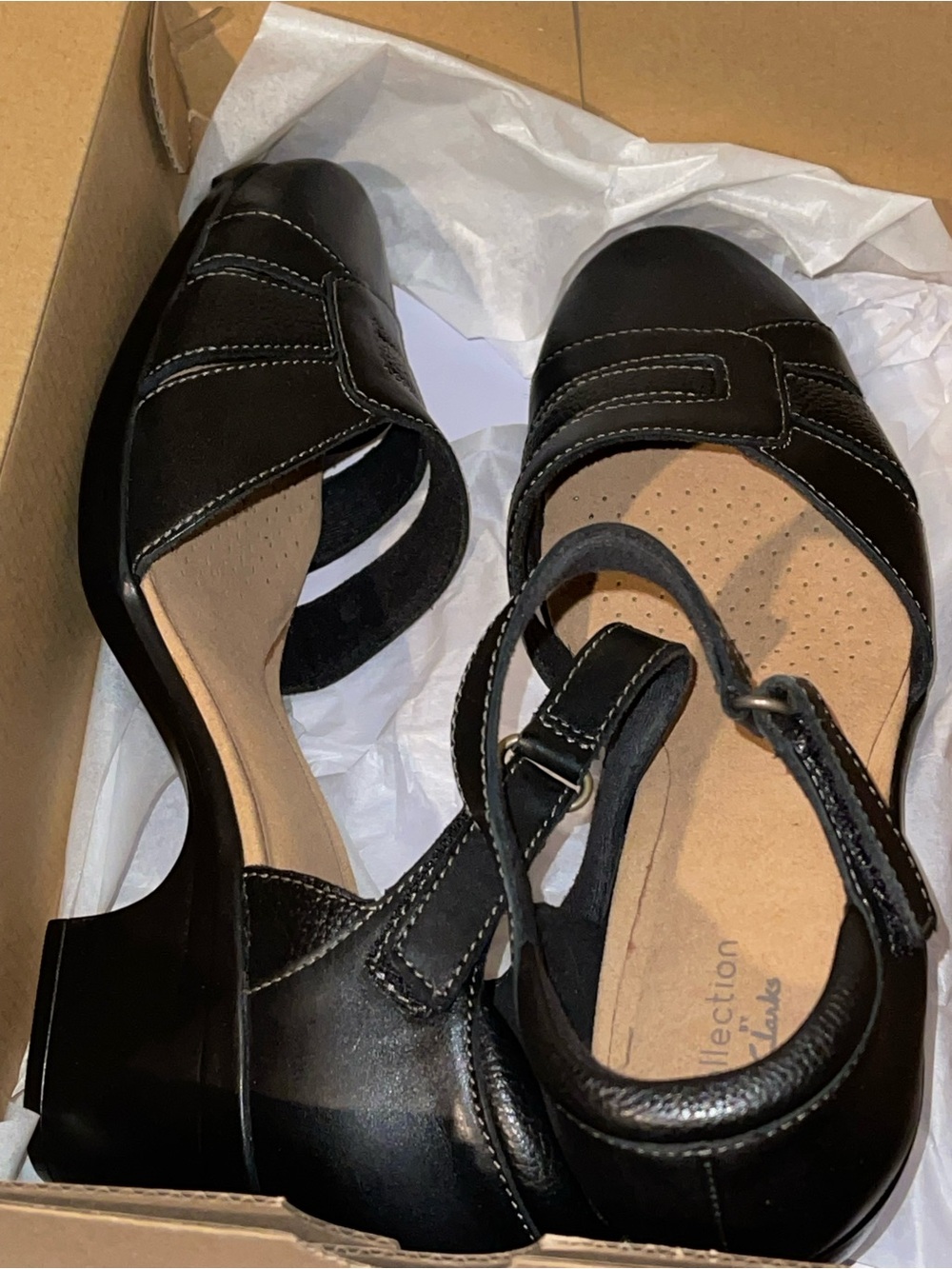 Clarks Emily Daisy Black Leather Comfort Sandals Women’s Size 8 Wide New